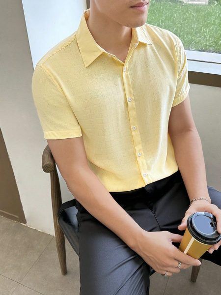 Solid Yellow Button Up Short Sleeve Shirt