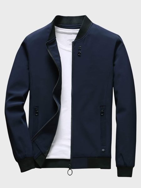 Black Zip Up Baseball Collar Bomber Jacket