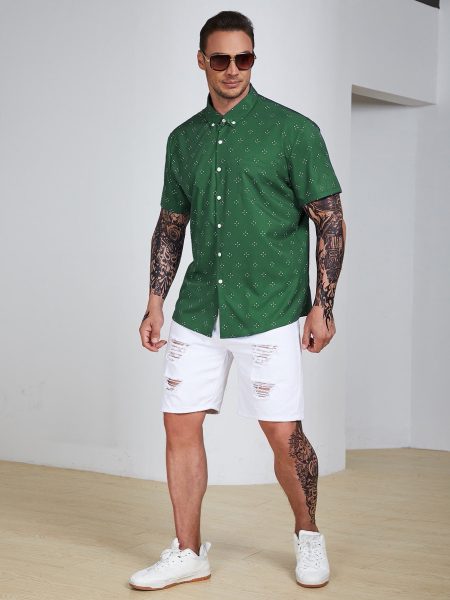 Allover Geo Print Short Sleeve Shirt