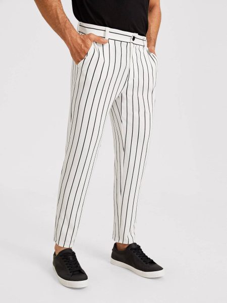 Preppy Mid Waist Slant Pocket Striped Pants