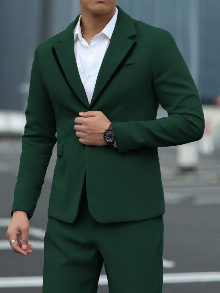Men's Mandarin Collar Blazer & Trouser Suit Set – Single Breasted, Peak Lapel & Fully Lined