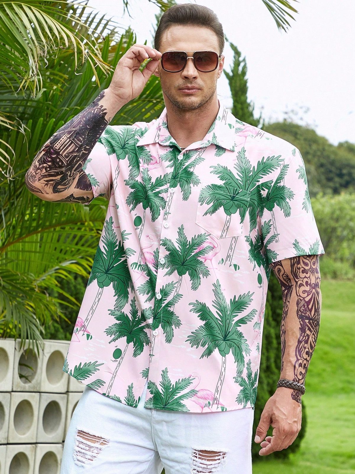 Pink Boho Tropical Print Shirt