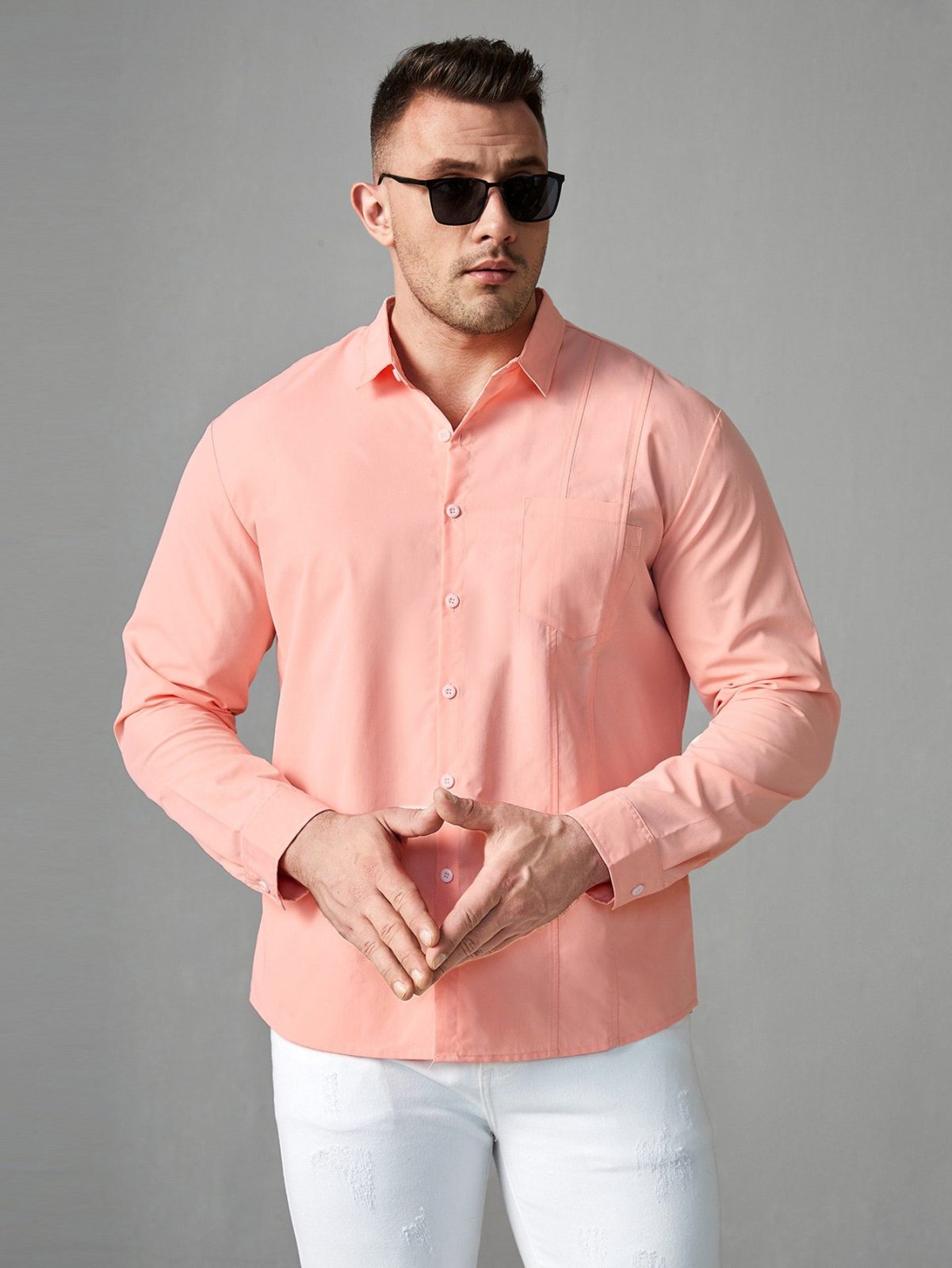 Coral Pink Patched Pocket Button Front Shirt