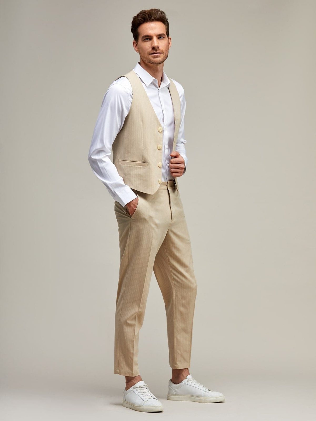 Button Front Sleeveless Waistcoat and Trousers
