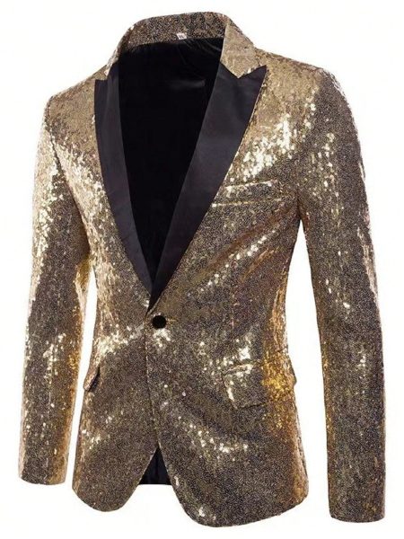 Lapel Collar Single Button Sequin Party Blazer