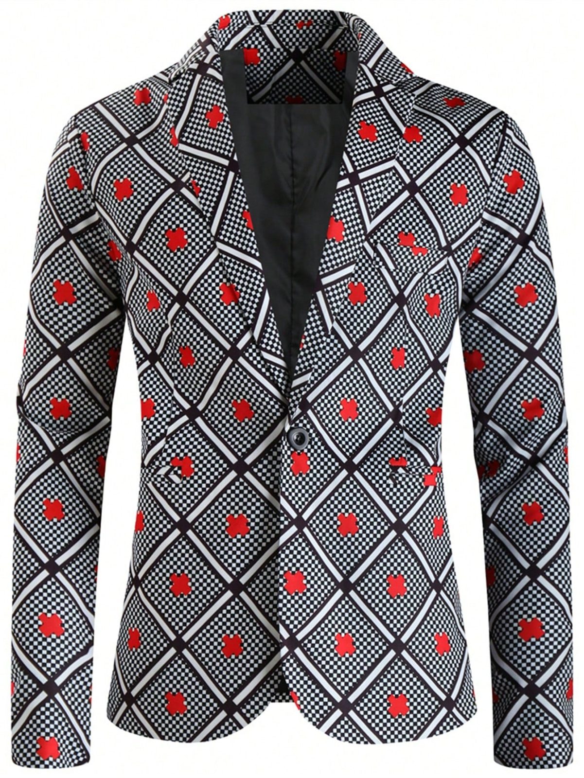 Geo Print Single Button Label Blazer