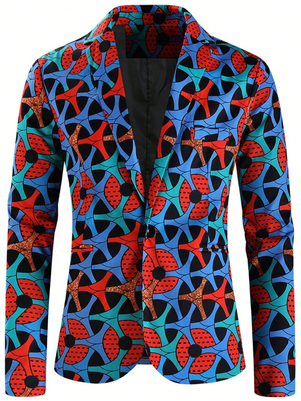 Men Allover Print Single Front Button Lapel Neck Blazer