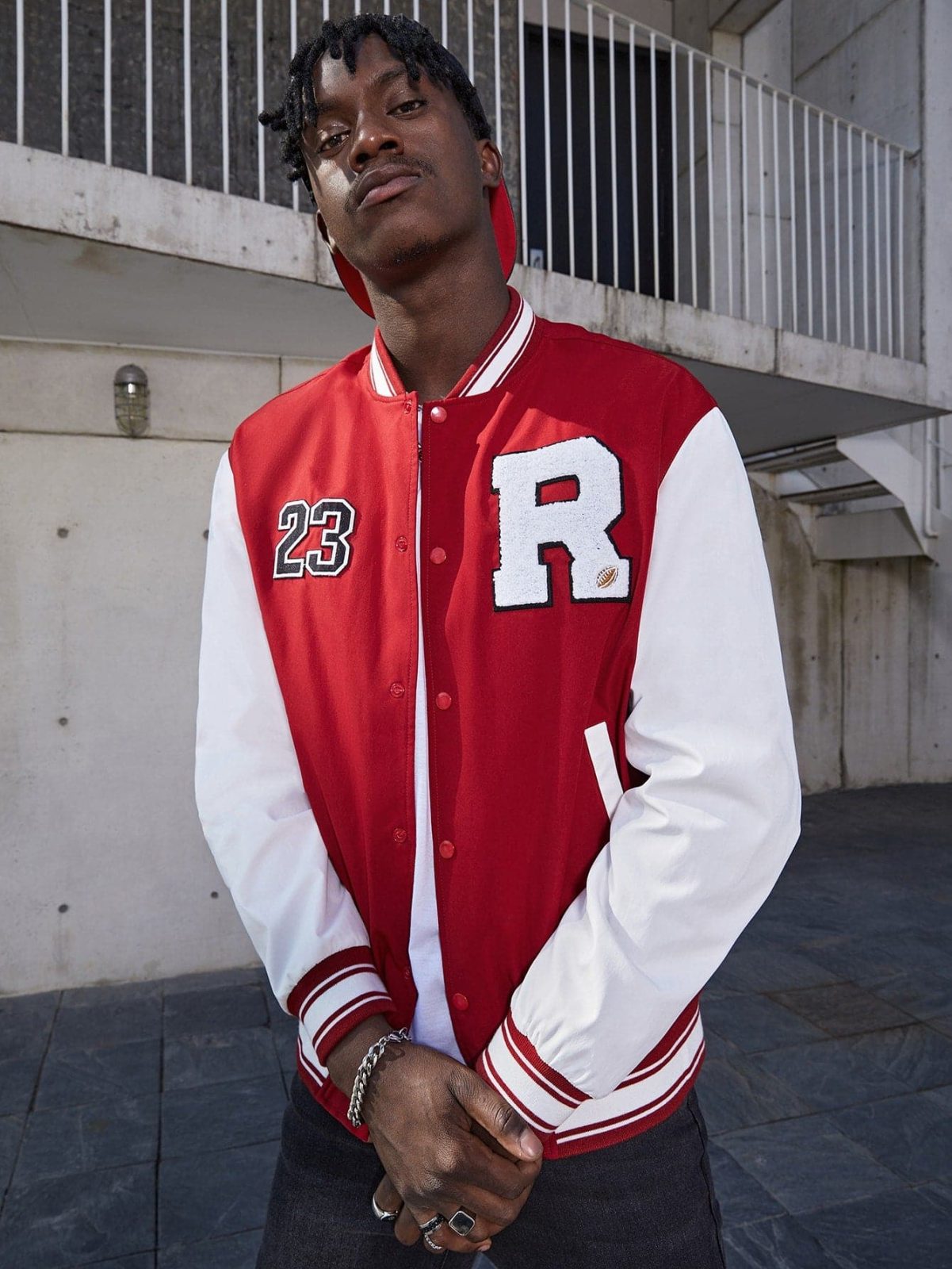 Red Single Breasted Baseball Collar Letter Patched Bomber Jacket