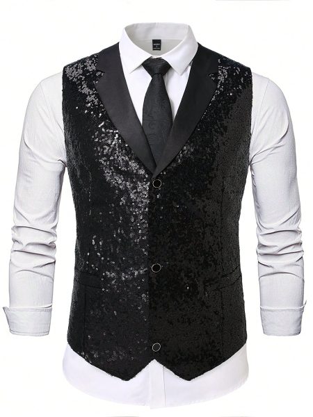 Sparkling Shawl Collar Sequin Party Vest Waistcoat