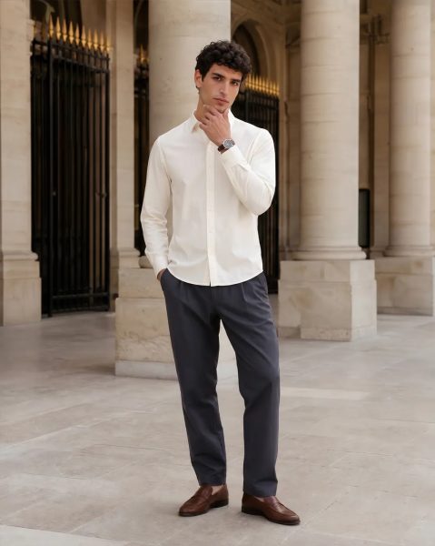 Medium Length Spread Collar Full Sleeve Shirt