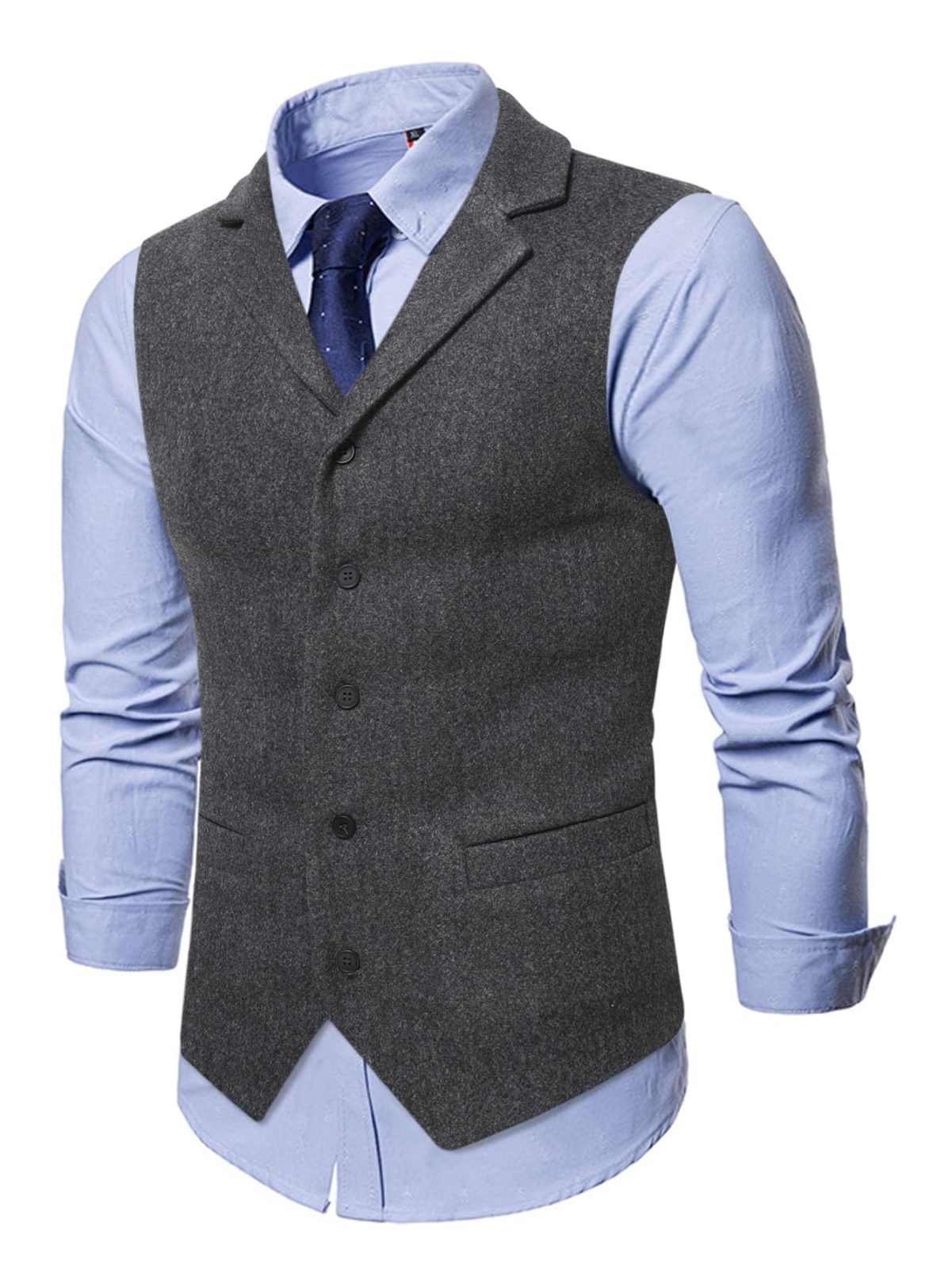 Dark Grey Single Breasted Button Front Wool-Mix Waistcoat