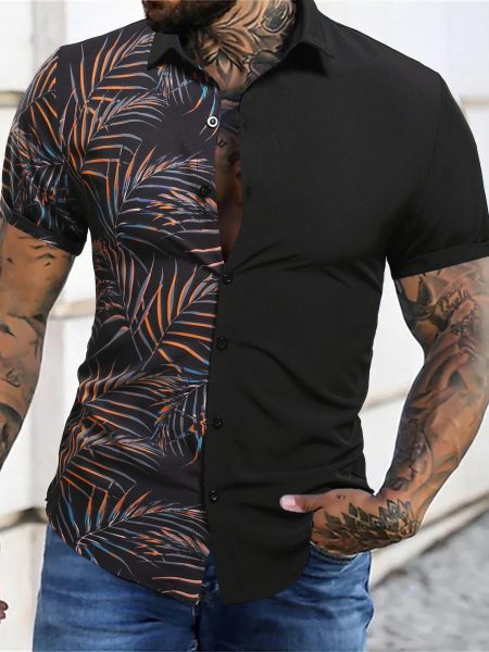 Button Front Tropical Print Short Sleeve Shirt