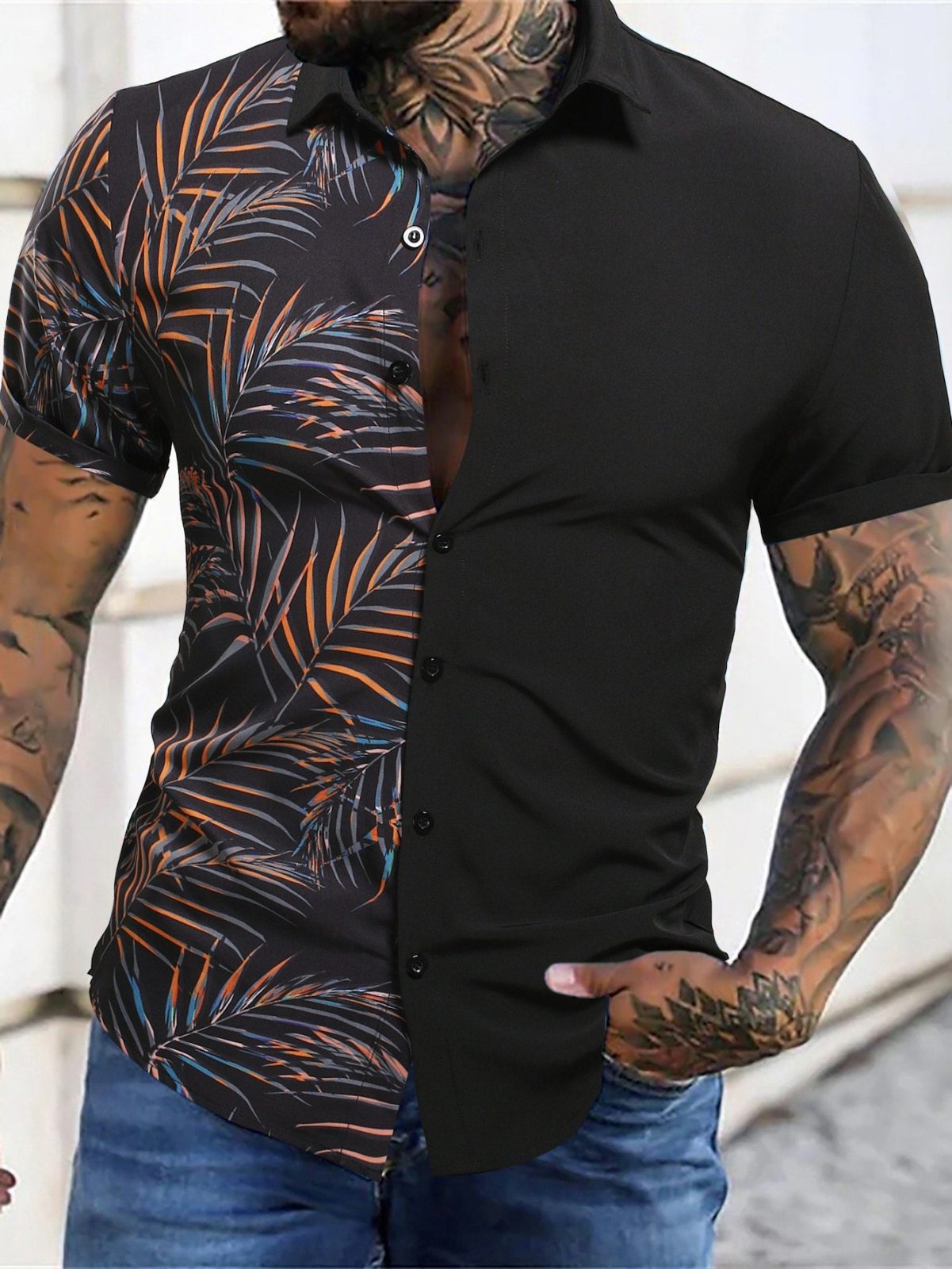 Button Front Tropical Print Short Sleeve Shirt