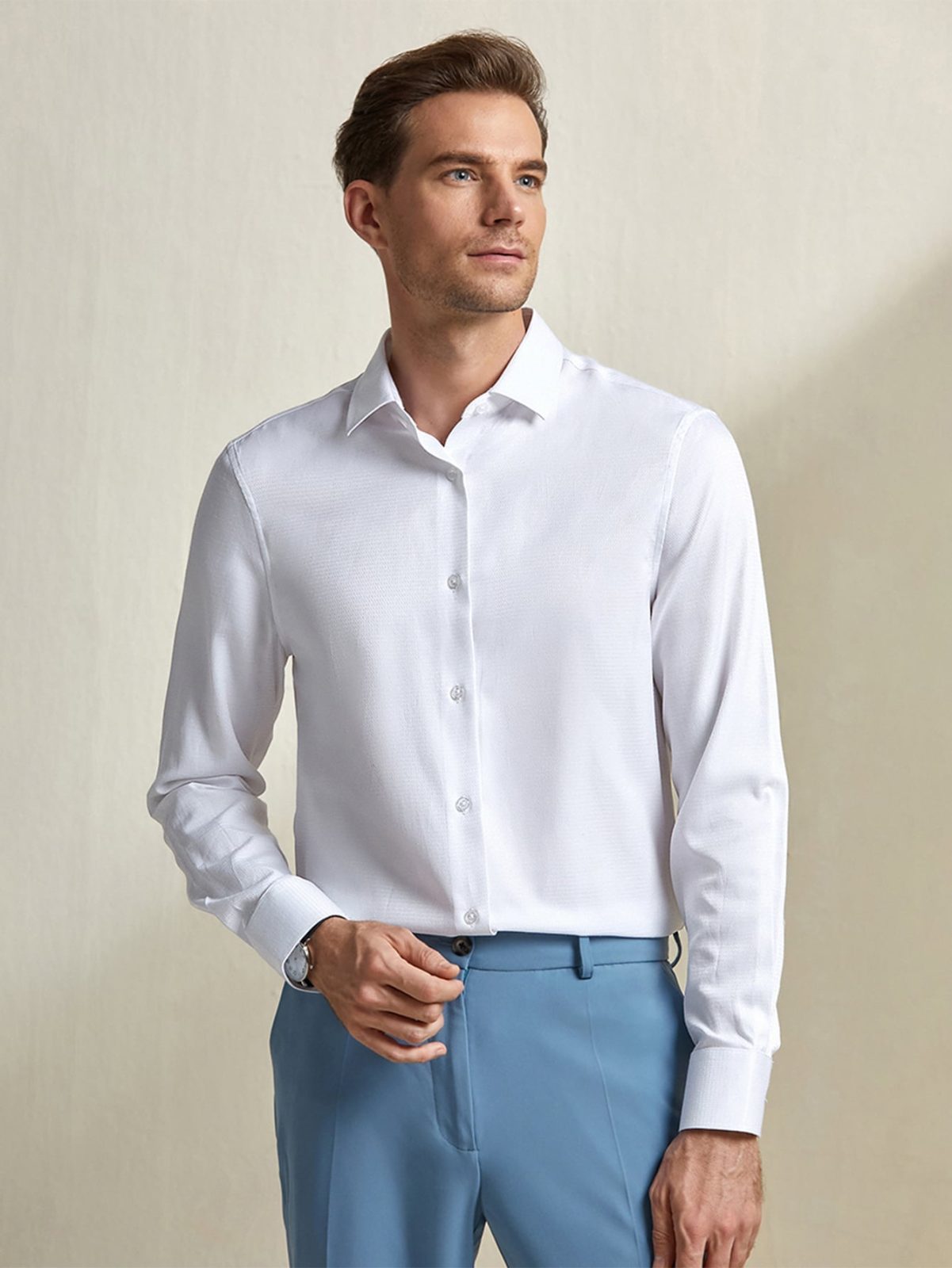 White Solid Button Front Shirt