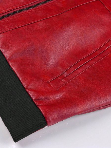 Zip Up Hooded PU Leather Jacket