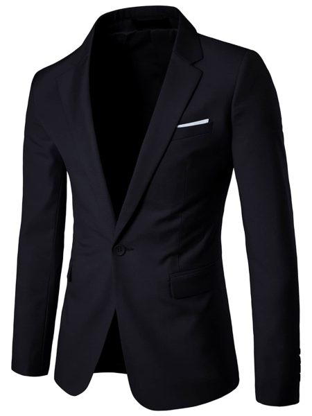 Black Lapel Neck Single Button Blazer
