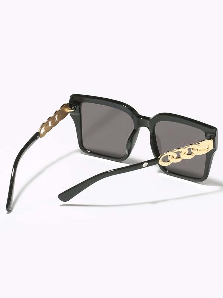 Black Chain Decor Geometric Frame UV Protected Sunglasses