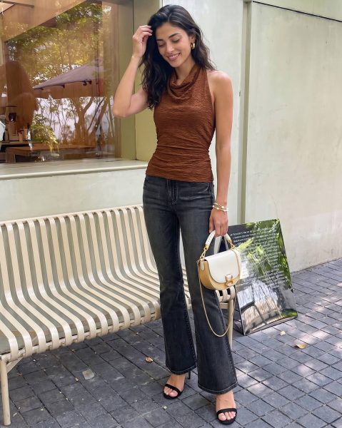 Halter Style Draped Cowl Neck Textured Top