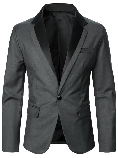 Grey Single Button Lapel Neck Blazer