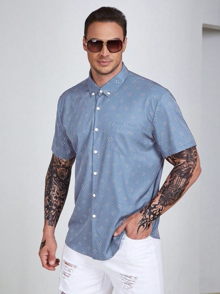 Allover Geo Print Short Sleeve Shirt