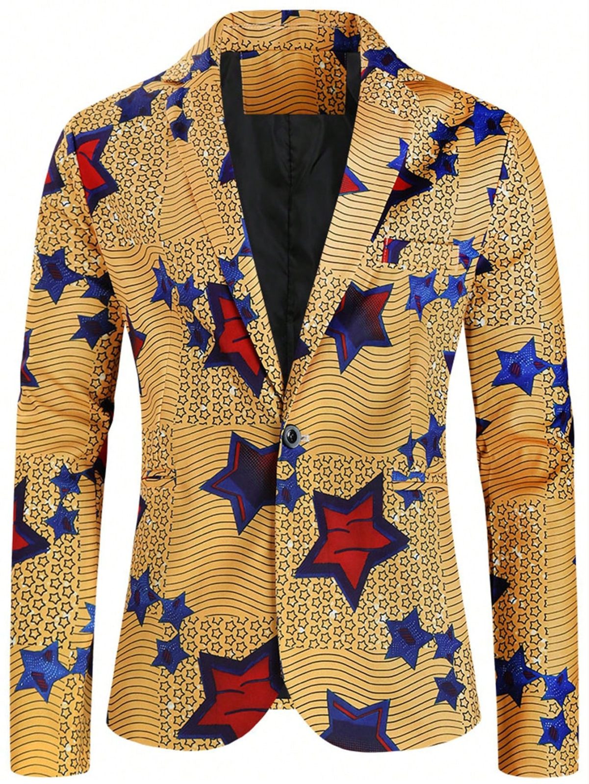 Yellow Star Print Single Front Button Blazer