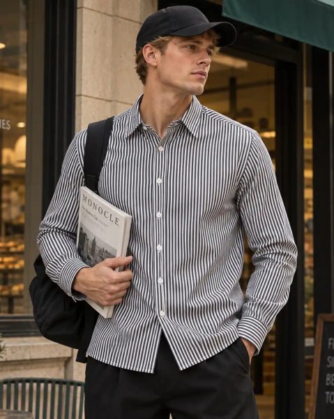 Men Spread Collar Full Sleeve Striped Shirt