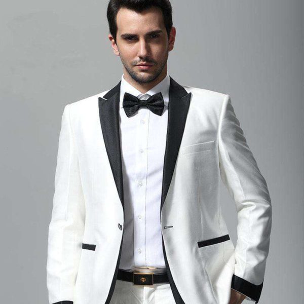 Ivory Tuxedo With Black Lapel Slim Fit Suit ( jacket+Pants+tie)