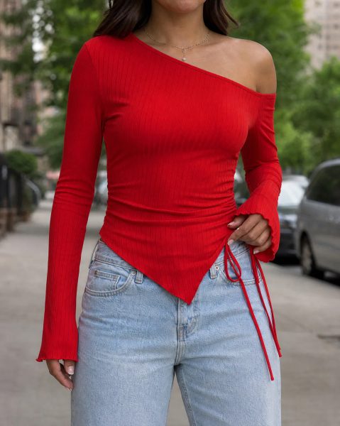 One Shoulder Side Ruched Top