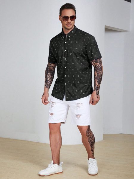 Allover Geo Print Short Sleeve Shirt