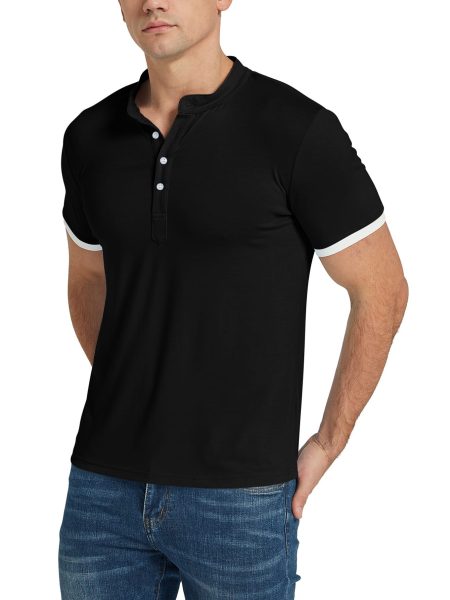 Black Contrast Trim Half Button Top