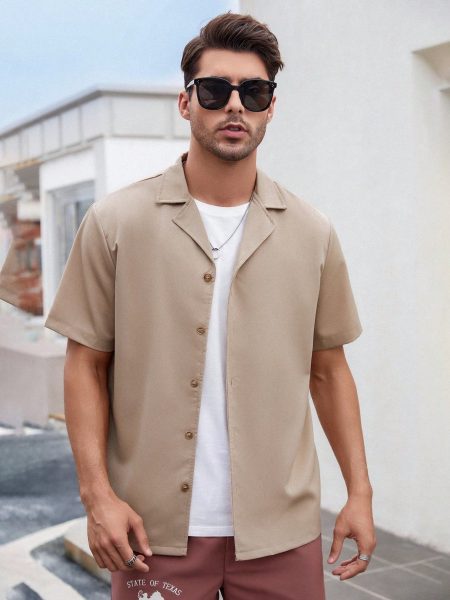 Khaki Button Up Lapel Neck Shirt