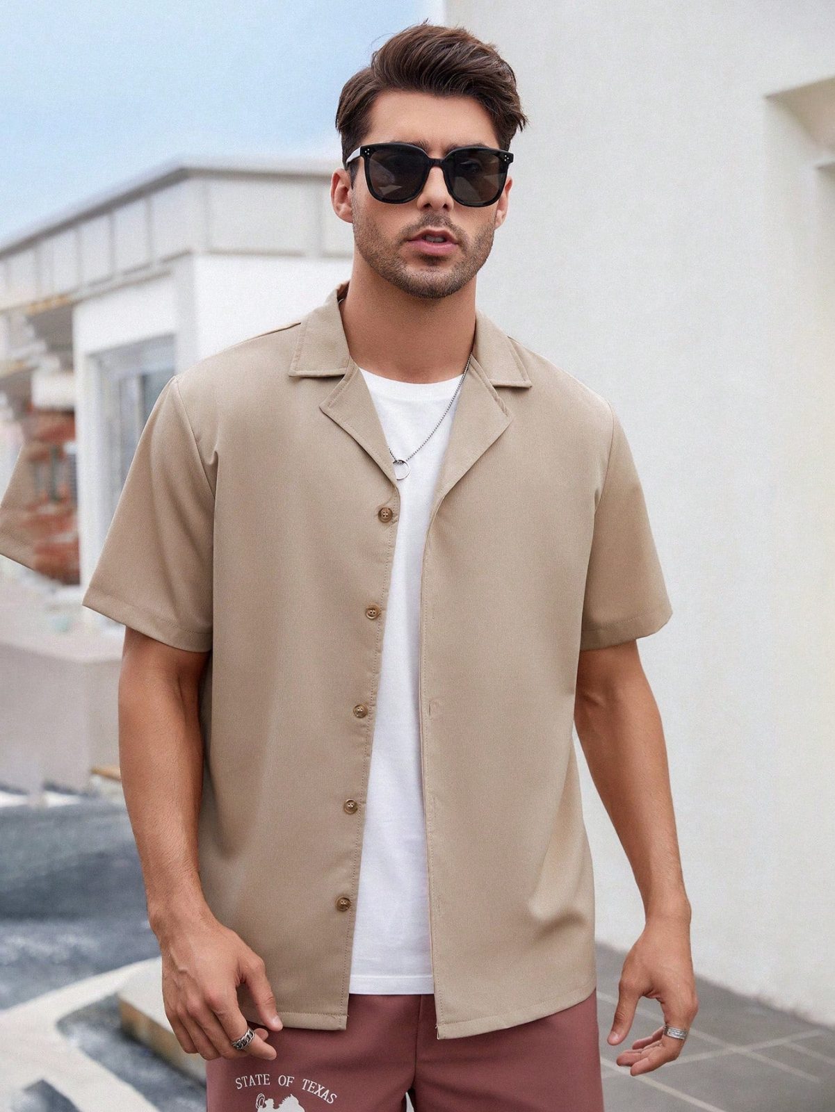 Khaki Button Up Lapel Neck Shirt