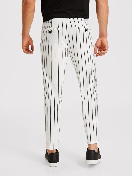 Preppy Mid Waist Slant Pocket Striped Pants