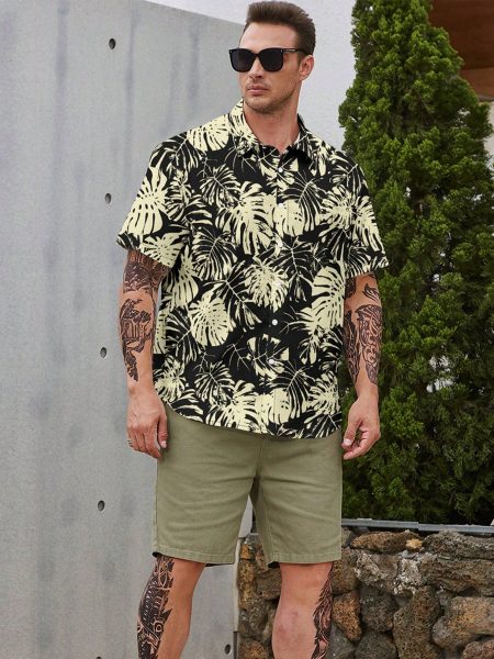 Button Front Tropical Print Shirt