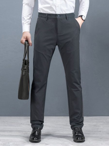 Dark Grey Solid Slant Pockets Suit Pants