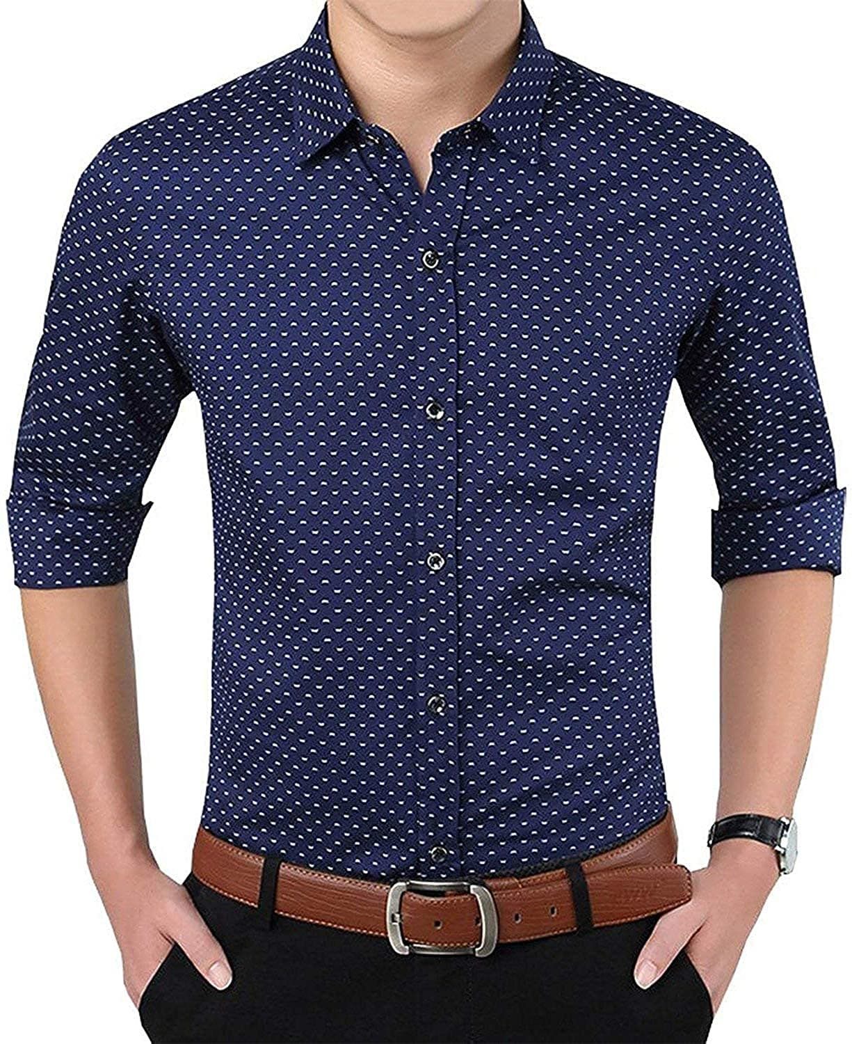 Print Dotted Cotton Shirts for Men Formal Wear
