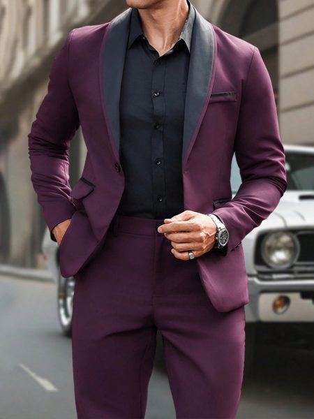 Colourblock Contrast Shawl Collar Single Breasted Blazer & Straight Leg Trouser Set