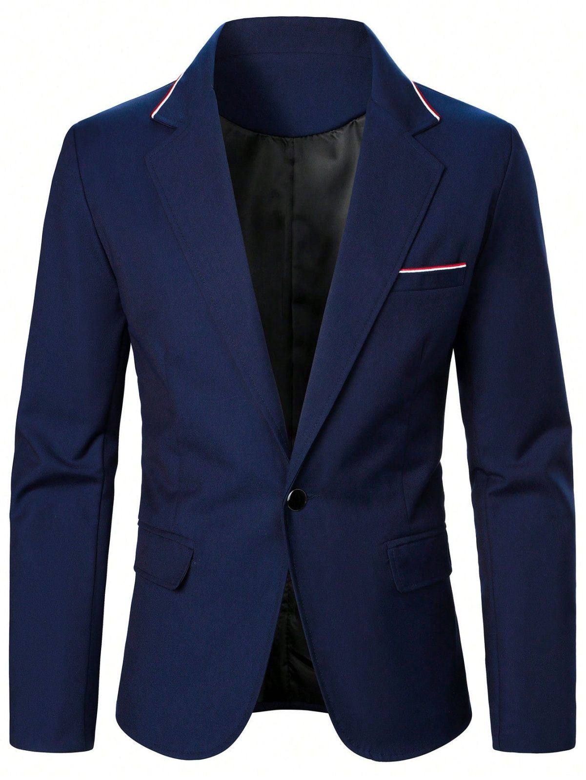 Navy Blue Single Button Lapel Neck Blazer