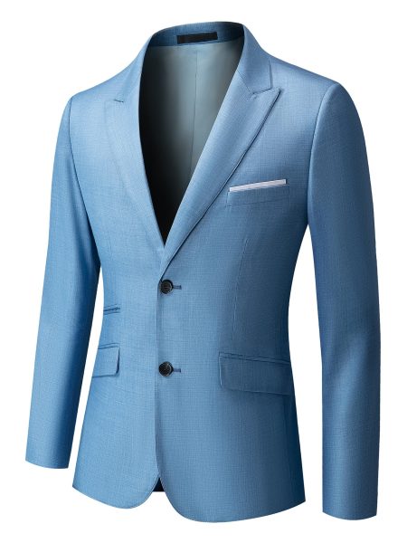 Dusty Blue Single Breasted Contrast Panel Slit Back Blazer