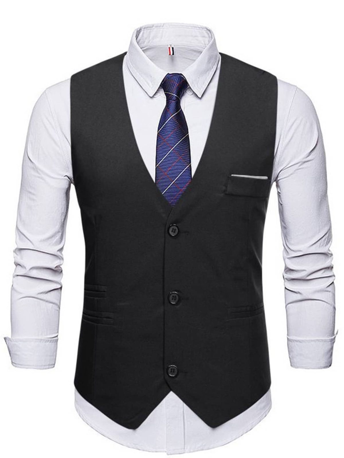 Black V-Neck Button Up Single Breasted Waistcoat
