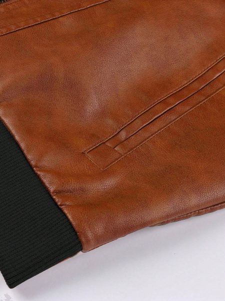 Zip Up Hooded PU Leather Jacket
