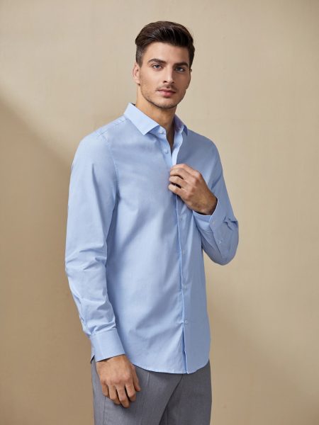 Blue Solid Button Front Shirt