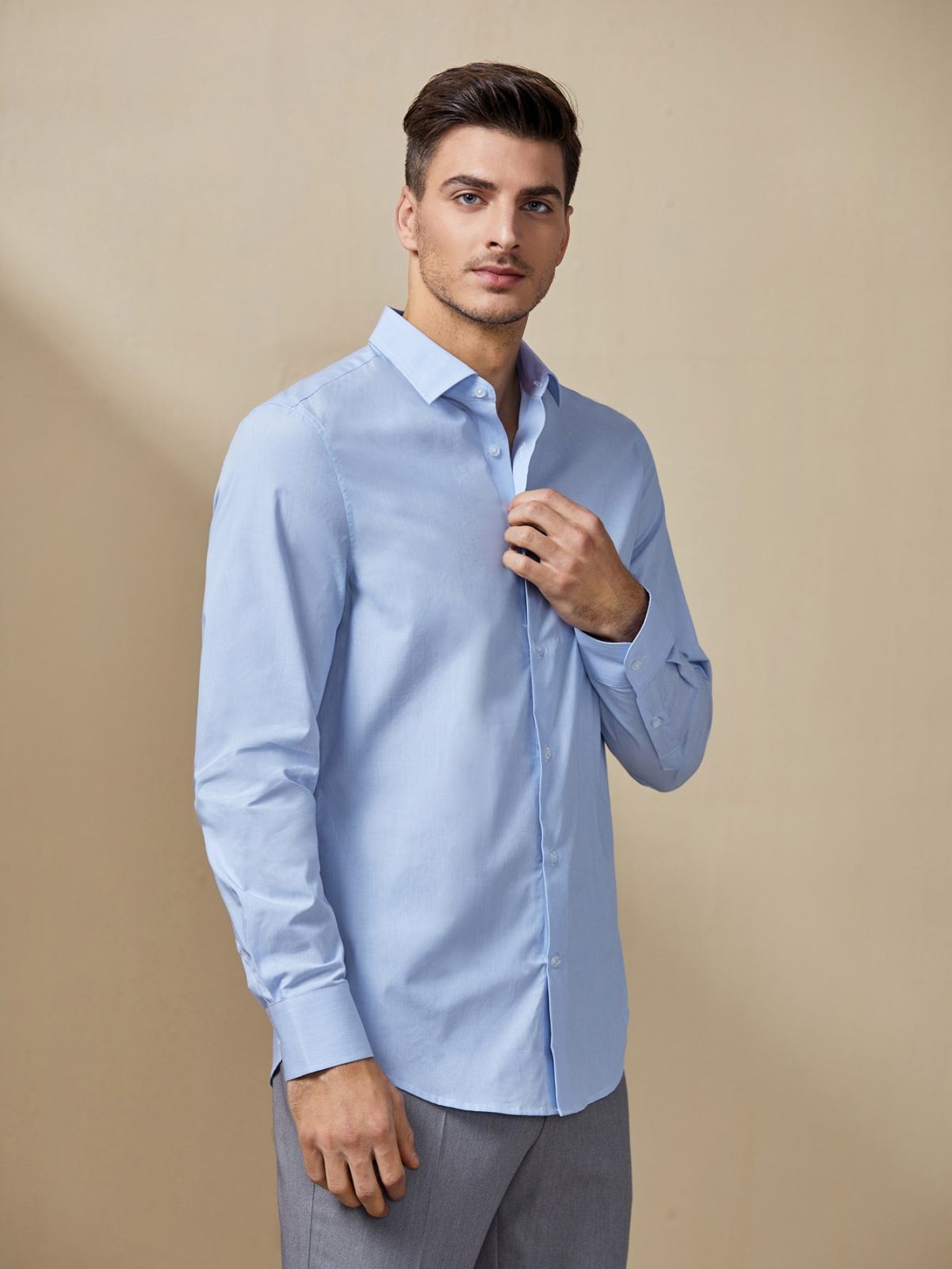Blue Solid Button Front Shirt