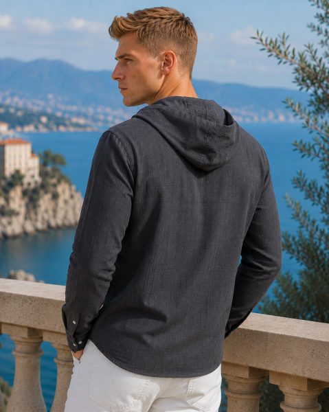Men Full Sleeve Striped Hooded Shirt
