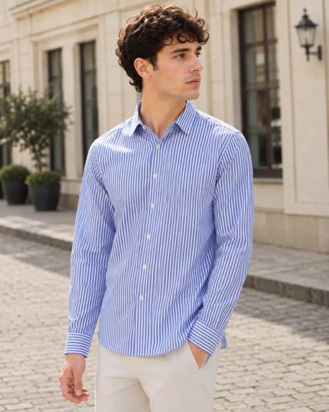 Men Spread Collar Full Sleeve Striped Shirt