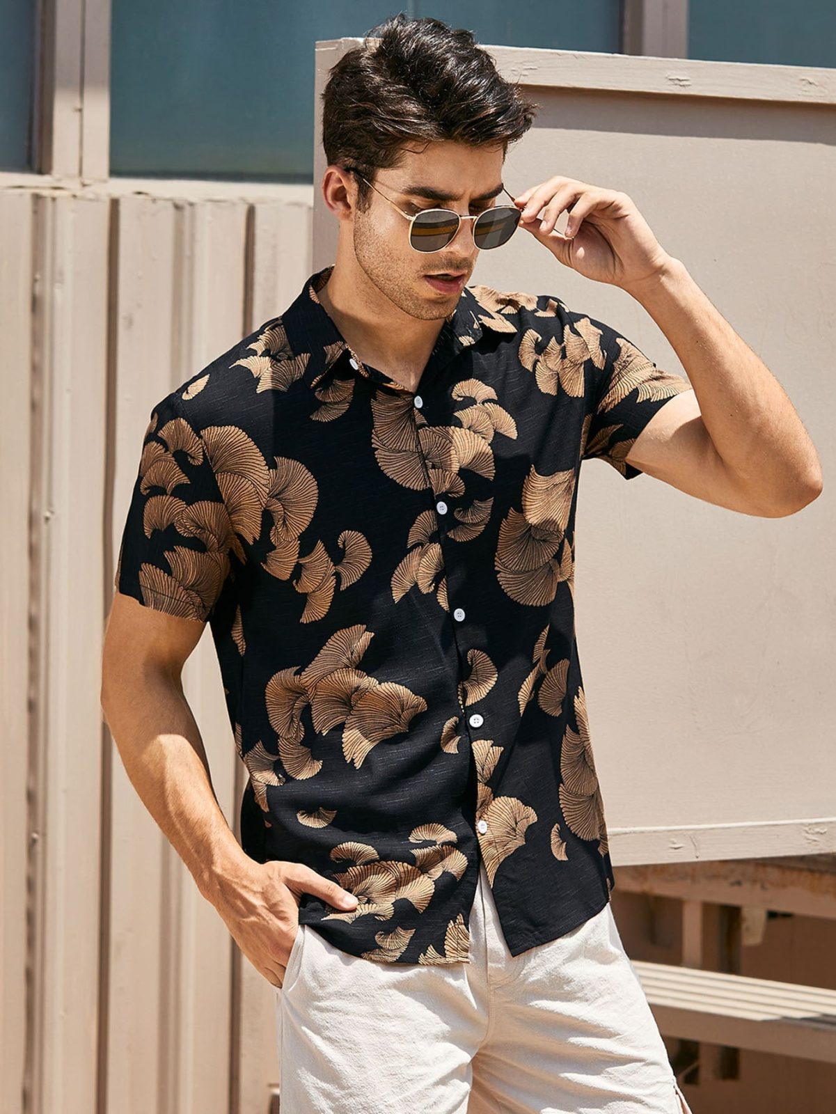Random Allover Print Button Front Short Sleeve Shirt