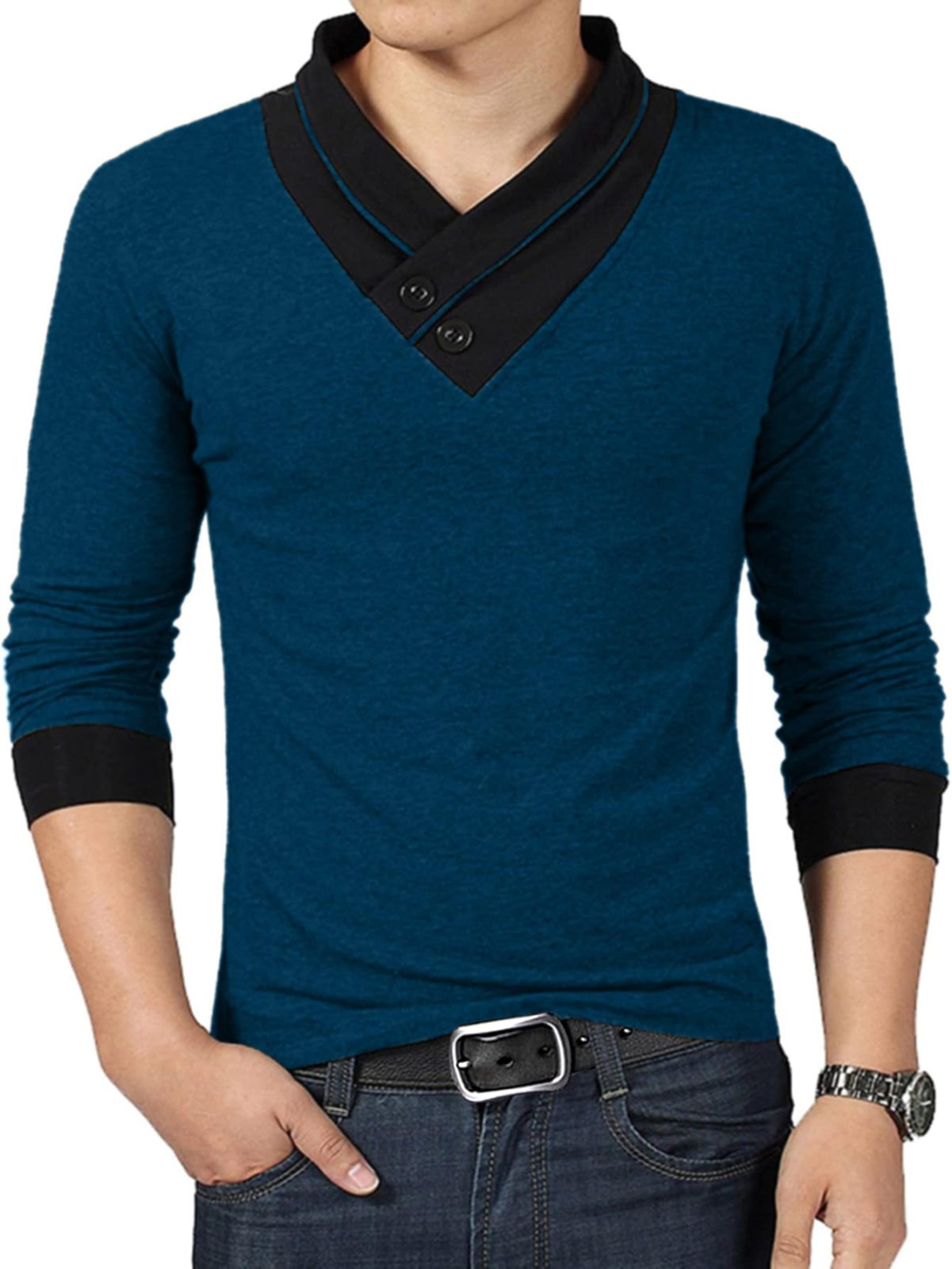 Surplice V-Neck Contrast Binding T-shirt