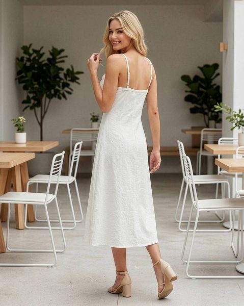 Halter Style Spaghetti Strap Floral Applique A-Line Dress